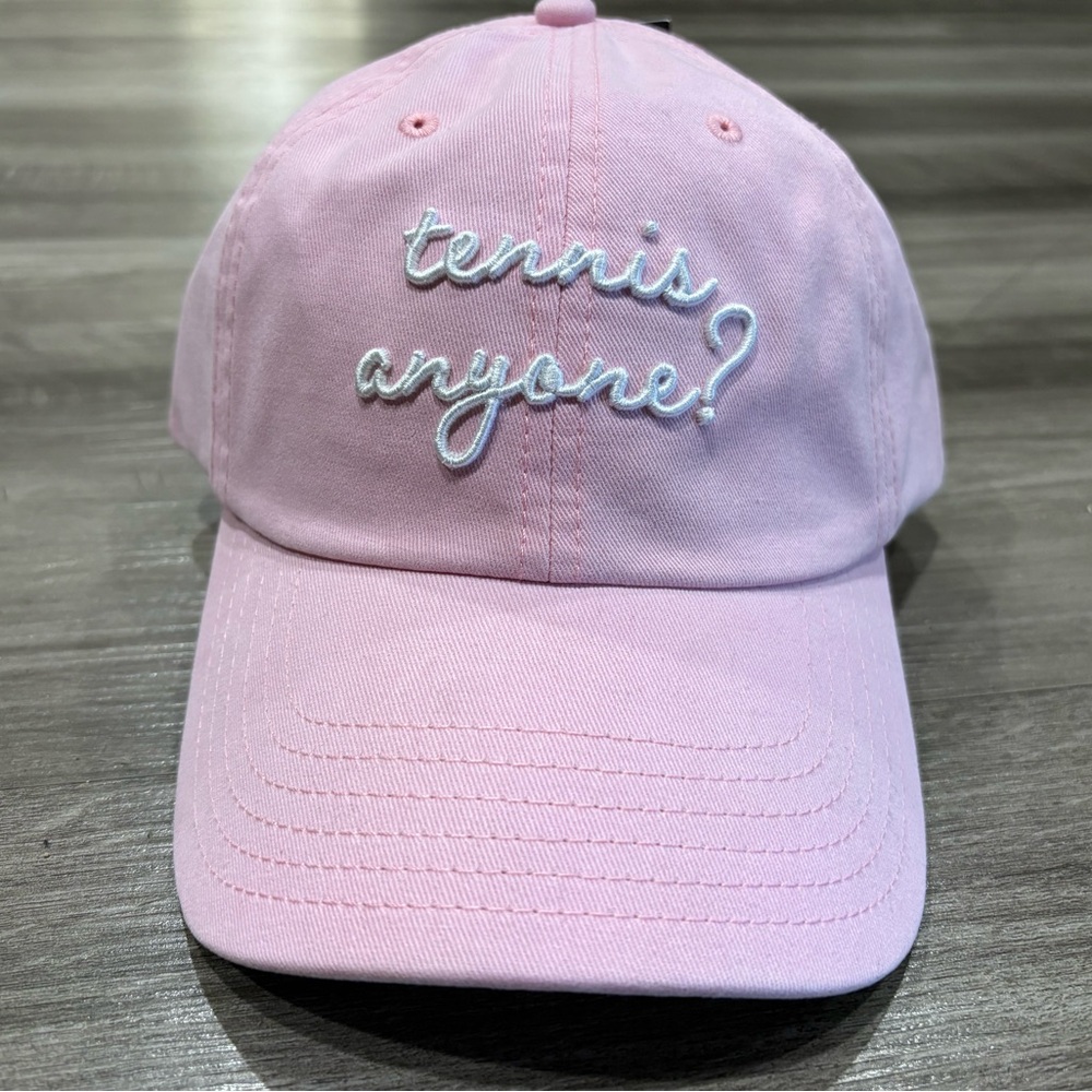 Ame & Lulu Triple Play Hat Pink “Tennis Anyone?” Adjustable Cotton Baseball Cap